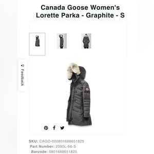 Canada Goose Lorette Parka, size small, graphite